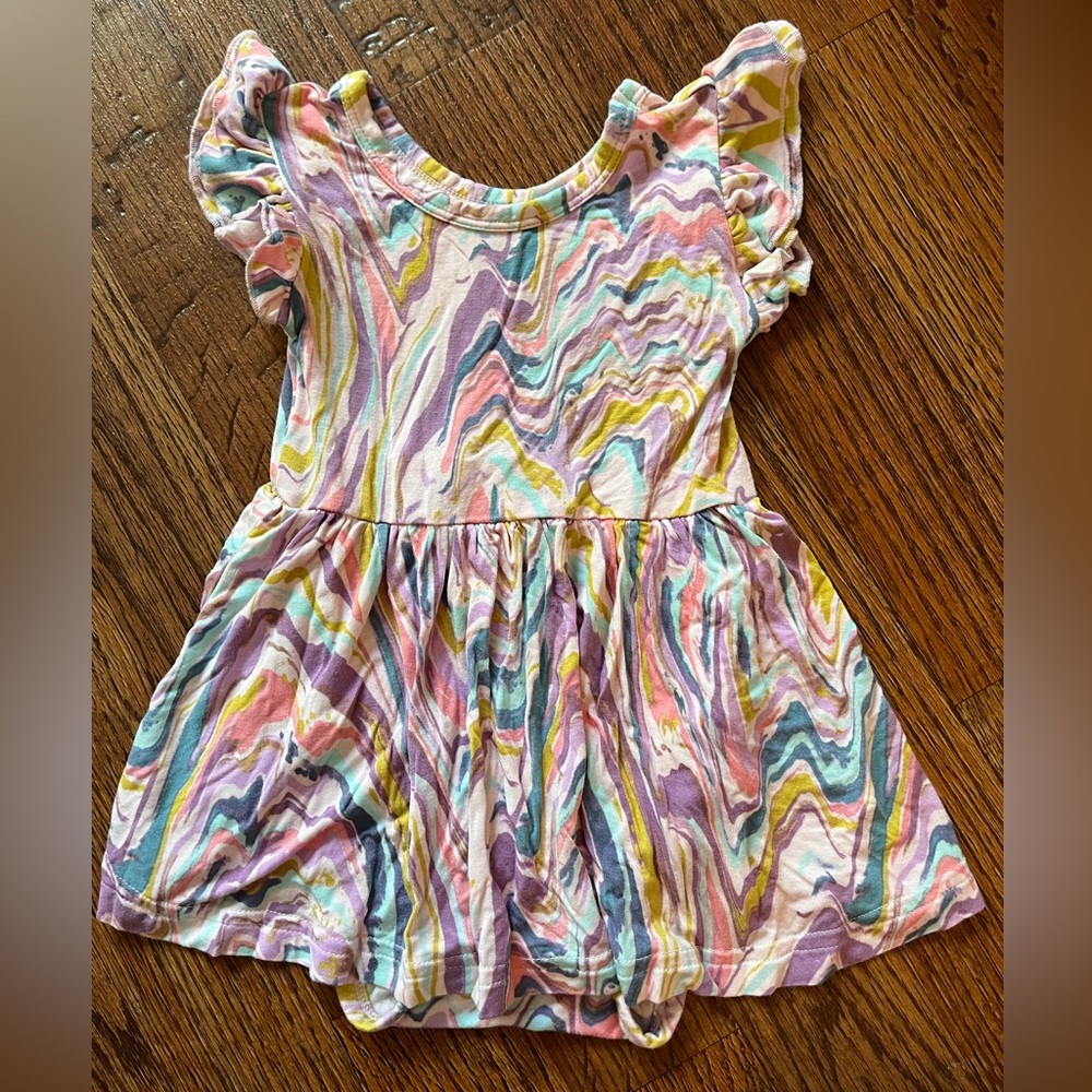 Little Sleepies Twirl Dress with Bodysuit - Pink Marble Swirl - 24mo